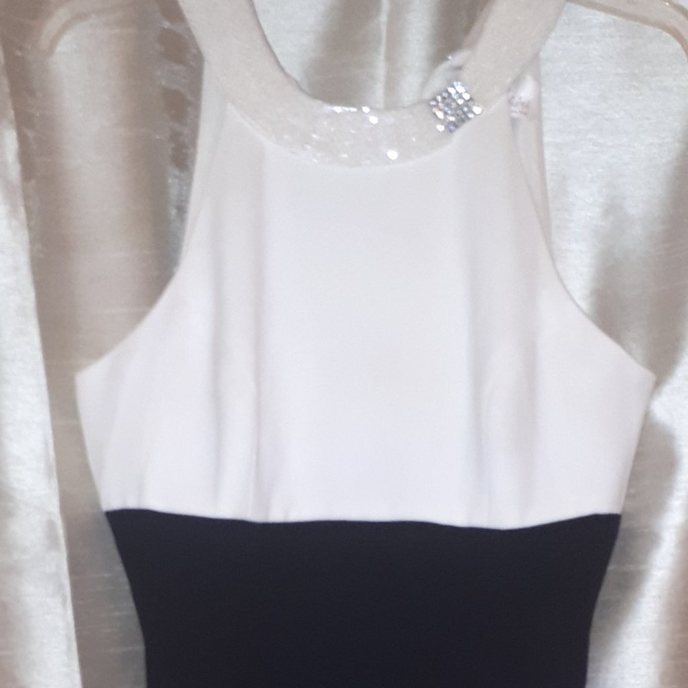 Evening  Dress  Black and White Beaded Halter, Side Split